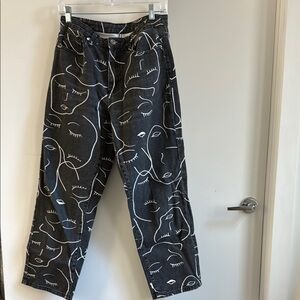 Abstract Face Print Black Pants